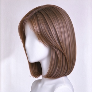 Light Brown Short Straight Human Hair <b>Wig</b> Bob Bobo Hairpiece Natural Scalp Middle Part for Women - Product Image 4