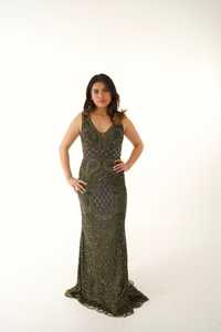 Robe de soirée élégante pour femme pleine longueur avec perles brodées en poly-maille respirante et antistatique pour cocktail - Product Image 2