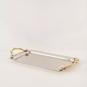 Hammered Metal Tray With <b>Floral</b> Handle Attractive Design Serving Tray Snacks Dessert Serving And <b>Storage</b> Tray Server Ware - Product Image 1