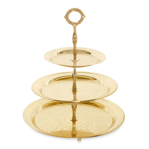 Support à gâteau en laiton Serveurs de buffet décoratifs élégants à 3 niveaux pour les fêtes d'anniversaire Article décoratif Meilleur prix - Product Image 1