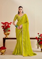 Saree à motif fantaisie en georgette avec bordure brodée et chemisier brodé parfait pour tous les événements