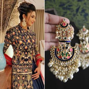 Contemporary Gold Plated Ethnic Beaded Hanging Earrings Durable Alloy Base Bridal Styling Party Wear Women Fashion Accessory - Product Image 1