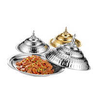 Plat de service ovale en métal avec couvercle, design solide poli, style moderne, pour vaisselle de fête, plats et assiettes