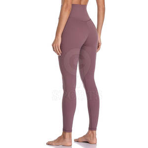 Pantalon de yoga taille moyenne pour femmes de haute qualité Leggings à motif solide de conception unique avec fermeture à la taille élastique en stock - Product Image 5