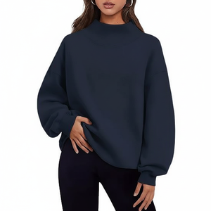 2026 High Quality Wholesale Women Long Oversized Mock Neck Soft Cotton Fleece Loose Fit Winter Mock Neck OEM Service - Product Image 1