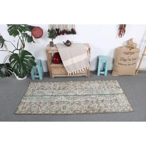 Tapis turc 2,6 x 5,6 pieds, petit tapis vintage, tapis en laine vert et blanc à pois - Product Image 3