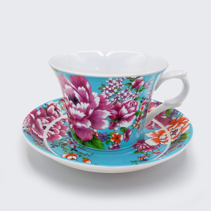 Taza de Café de Cerámica Shin Tai Yuan con Diseño de Peonía, Impresión por Transferencia de Agua, Vajilla Duradera y Lavable, Azul H0001-252 - Product Image 1
