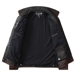 Chaqueta de Cuero Genuino para Hombre, Estilo Vintage, Personalizada OEM, al por Mayor, Lisa, Resistente al Viento, para Motocicleta, de Invierno - Product Image 3