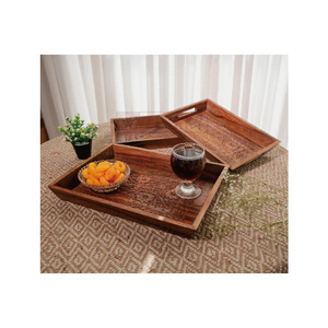 <span class=keywords><strong>Plateau</strong></span> <span class=keywords><strong>de</strong></span> service en bois rustique avec poignées, <span class=keywords><strong>plateau</strong></span> ottoman décoratif pour le thé, le café et la décoration <span class=keywords><strong>de</strong></span> la maison <span class=keywords><strong>de</strong></span> style campagnard - Product Image 2