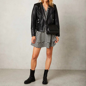 Haute qualité noir femmes longue coque souple veste en cuir respirant toile matériel avec fermeture éclair en gros brut appelant accessoire - Product Image 2