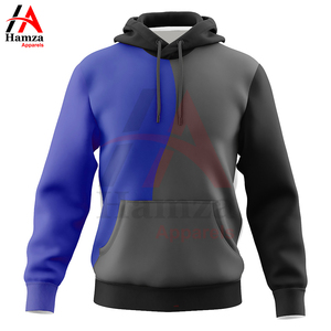 Sweats à capuche color-block élégants pour hommes et femmes en bleu gris, 100% coton molletonné, 280 GSM, respirant, col à cordon réglable - Product Image 5