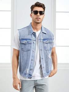 Chaleco de mezclilla para los hombres modernos, chaleco de mezclilla con estilo vintage informal, un armario esencial desgastado, estilo fresco sin esfuerzo - Product Image 5