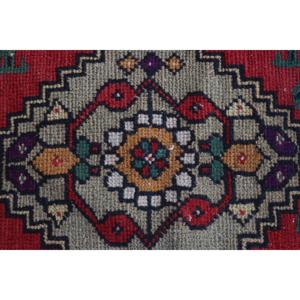 Tapis turc vintage 1,6x3,2 pi (49x96 cm), tapis persan en laine rouge - Product Image 5