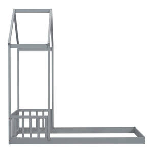 FCJ Letto a pavimento a forma di casa con testiera in metallo grigio, comodo ed elegante per la camera da letto - Product Image 3