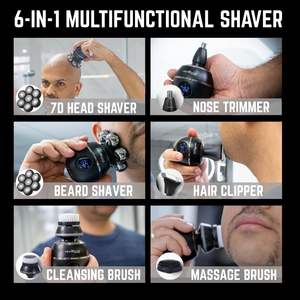 Tondeuse Électrique Rechargeable pour Homme avec 7 Têtes Rotatives, Étanche IPX7, pour le Corps, le Nez et les Pattes – Kit de Toilettage Complet - Product Image 2