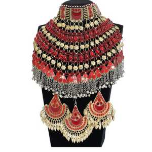 Antiguo estilo afgano Tribal Kuchi hecho a mano turquesa Acero inoxidable compromiso boda fiesta desgaste gargantilla collar pendientes - Product Image 1