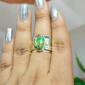 Green Copper Turquoise Spinner <b>Ring</b> Anxiety Thumb <b>Ring</b> Meditation 925 Sterling <b>Silver</b> Hammered Brass & <b>Silver</b> <b>Statement</b> <b>Ring</b> - Product Image 6