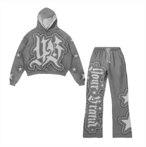 Custom OEM Factory Wholesale 2024 Trending Mens Streetwear Jogger <b>Set</b> - Distressed Patchwork & <b>Embroidery</b> Design - Product Image 1