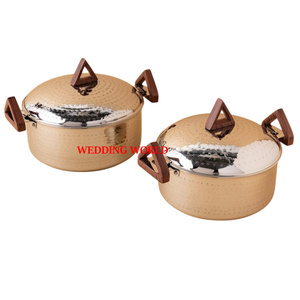 Ensemble de deux marmites à fond épais martelées, polies miroir, faites à la main, design de luxe, forme ronde, chauffe-plats en métal - Product Image 6