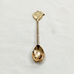 White Enamel of Flower Ended Handmade Handle Kitchenware Accessories Brass Gold Plated Spoon With Brass Embossed Novelty Spoon - Product Image 3