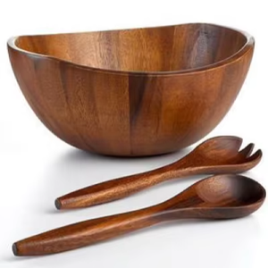 Impresionante cuenco de madera para servir con cuchara para el hogar, Hotel, restaurante, utensilios de cocina, Color marrón, acabado Natural, forma redonda, cuenco de madera - Product Image 1