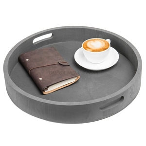 Luxury Wooden Tray in Soft Ash Color with Contemporary Round Design and Polished Surface Great for Organizing <b>Essentials</b> - Product Image 1