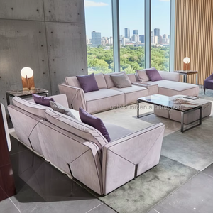 Ensemble de salon <span class=keywords><strong>moderne</strong></span> et élégant avec canapé modulaire <span class=keywords><strong>gris</strong></span> et fauteuils violets - Product Image 1