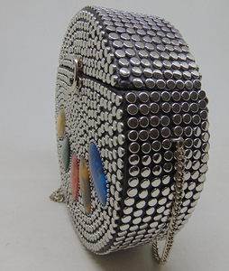 2022 New Party Fashion Women Multicolor Resin stone Siver Metal Clutch Round Bag - Product Image 2