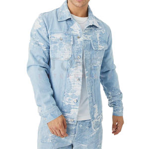 Nuevo traje de mezclilla para hombre, venta al por mayor, chaqueta cortavientos rasgada, chaqueta retro, un conjunto de mezclilla, traje de dos piezas, chaqueta vaquera, conjunto de pantalones - Product Image 1