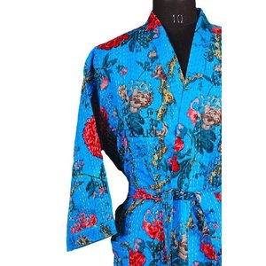 Peignoir 100% Coton Élégant Thermique Patchwork Indien Fait Main Point Kantha Manches Longues Kimono Tenue de Nuit Taille Unique - Product Image 5