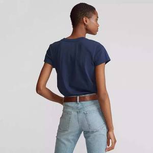 Camisetas personalizadas con cuello en V 2025, camisas lisas de algodón y poliéster, Color azul marino, camiseta bordada con estampado de logotipo personalizado para mujer - Product Image 2