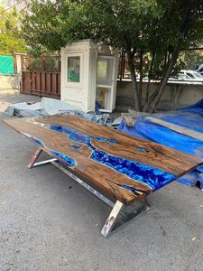 โต๊ะเรซินอีพ็อกซี่ทรงกลมสำหรับห้องรับประทานอาหารเฟอร์นิเจอร์โต๊ะแม่น้ำและไม้เรซิ่นสำหรับบ้านสำนักงาน - Product Image 4