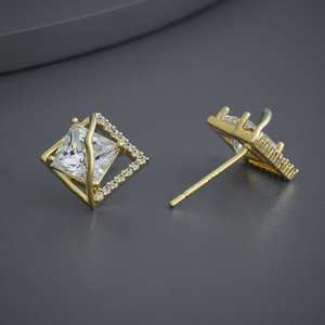 Trendy 183977 Stud Hoop <b>Earrings</b> Geometric Pattern Princess Cut <b>Diamond</b> Stainless Steel Copper <b>Pearl</b> Main Religious for Parties - Product Image 6