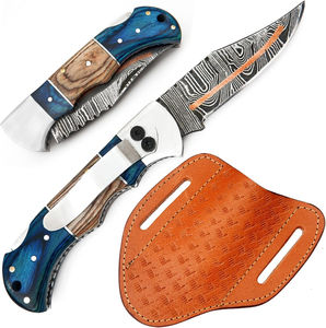 Couteau de poche en acier Damas 58HRC personnalisable et haute durabilité avec étui en cuir pour camping, randonnée et survie en extérieur – Support OEM - Product Image 6