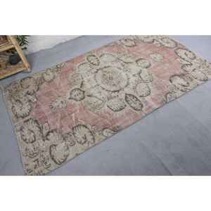 พรมขนสัตว์วินเทจขนาด3.9x7.2ฟุตลายปะต่อสีเบจสีชมพูดีไซน์สี่เหลี่ยมโถงทางเดินสำหรับฤดูร้อนห้องนั่งเล่นน้ำยางใหม่ - Product Image 2