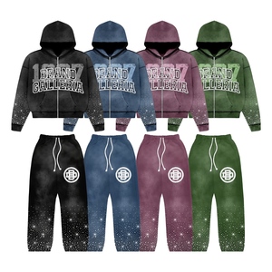 Custom Men's Plus Size Acid Washed Printed Vintage Cotton Tracksuits Premium Quality <b>Purple</b> Breathable Winter Season Embroidery - Product Image 1