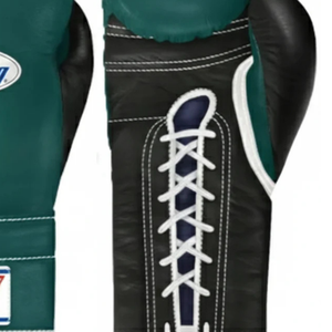 Winning <b>Lace</b> Up Boxing <b>Gloves</b> Dark Green <b>Black</b> Premium Genuine Leather Pro Fight Training Sparring <b>Gloves</b> <b>Lace</b> Closure 8oz 10oz - Product Image 5