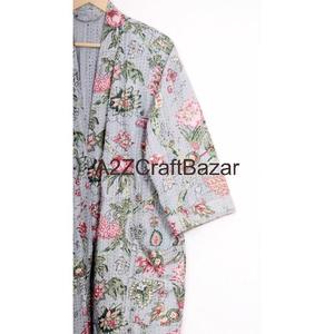 Hermoso Kimono Estilo Bata para Mujer, Hecho a Mano con Patchwork, 100% Algodón, Acolchado Kantha, Bordado Floral Corto, Multicolor, Informal - Product Image 4