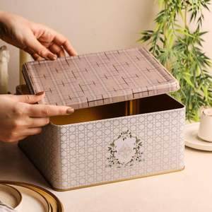 Caja de almacenamiento cuadrada a cuadros rosados ecológica de 5,8 L, organizador de tapa deslizante de 235x235x110mm para organización de oficina moderna - Product Image 3