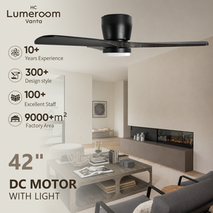 USA In Stock Modern Black 42 Inch <b>Ceiling</b> <b>Fan</b> With Light Flush Mount Solid Wood Design Quiet Reversible Motor - Product Image 1