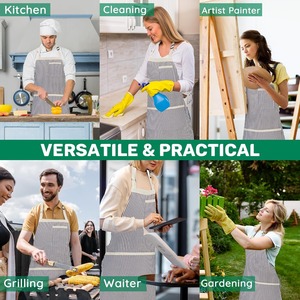 Tablier de cuisine à taille ajustable grande taille avec poches, design à col long, rayé, durable et réutilisable en polyester - Product Image 6