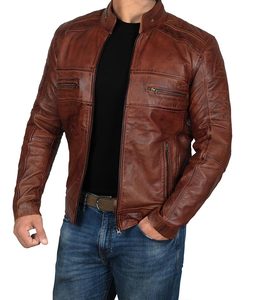 Vestes en cuir bicolores personnalisées pour hommes OEM conception personnalisée logo rouge brillant Original finition vache veste en cuir hommes bas quantité minimale de commande - Product Image 4