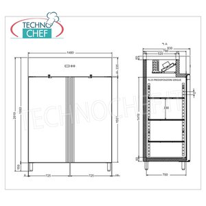 Équipement de réfrigération pour cuisine commerciale Forcold, armoire congélateur 2 portes, système monobloc enfichable, capacité 1300 L, -18/-22°C - Product Image 2