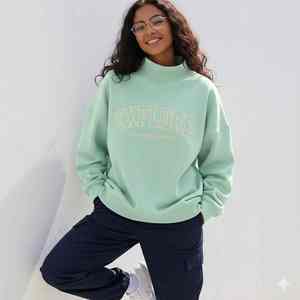 Sudadera Holgada con Cuello Alto para Mujer, Cálida, Acogedora, Transpirable, Ecológica, Cómoda, de Manga Larga, Estilo Coreano - Product Image 1