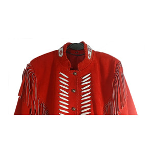 Chaquetas occidentales de cuero con logotipo personalizado al por mayor fabricante profesional con flecos y cuentas únicas de colores brillantes para mujer - Product Image 3