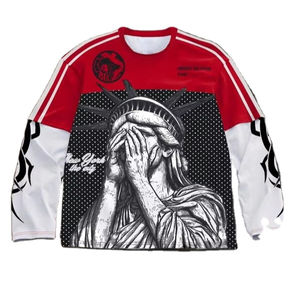 High Quality Streetwear <b>Red</b> Black Tshirt Manufacturer 100% Polyester Tshirts Double Layer Long Sleeve <b>Oversized</b> Mens T <b>Shirt</b> - Product Image 5