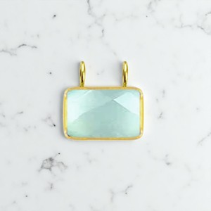 925 argent Aqua calcédoine Rectangle pierre précieuse à facettes 10x14 MM Double caution pendentif à breloque bijoux pour femmes - Product Image 1