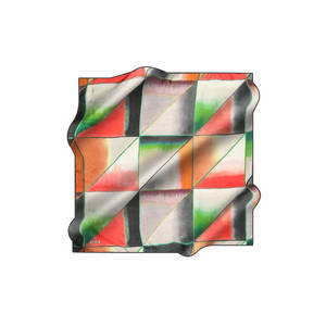 Beige <b>Square</b> <b>Scarf</b> with Geometric Pattern in <b>Silk</b> Twill - Product Image 1