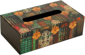 <b>Gold</b> Printed Classic Style Wooden MDF <b>Tissue</b> <b>Paper</b> Holder Box with Glossy Finish - Product Image 2