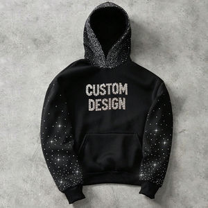 Sweat à capuche unisexe 100% coton de haute qualité avec logo personnalisé OEM, motif en strass, saison d'automne, col à capuche, coupe ample, fabricant - Product Image 3